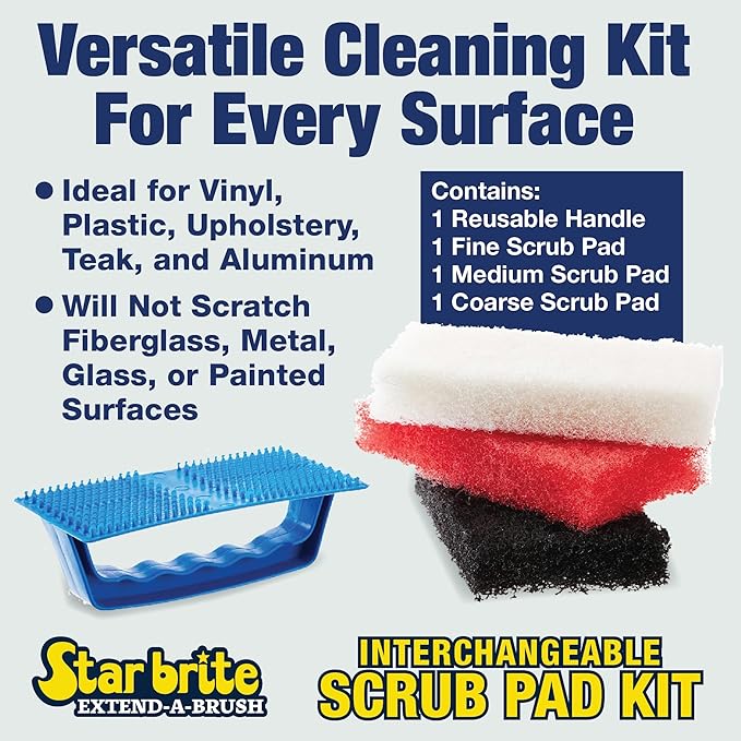 STAR BRITE Scrub Pad Kit - 3 Different Textured Scouring Pads & Interchangeable Handle (040023PW)