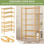 ROMGUAR CRAFT 6-Tier Bamboo Small Shoe Rack, Free Standing Wood Shoe Shelf Storage Organizer for Closet Entryway Stackable (Natural)