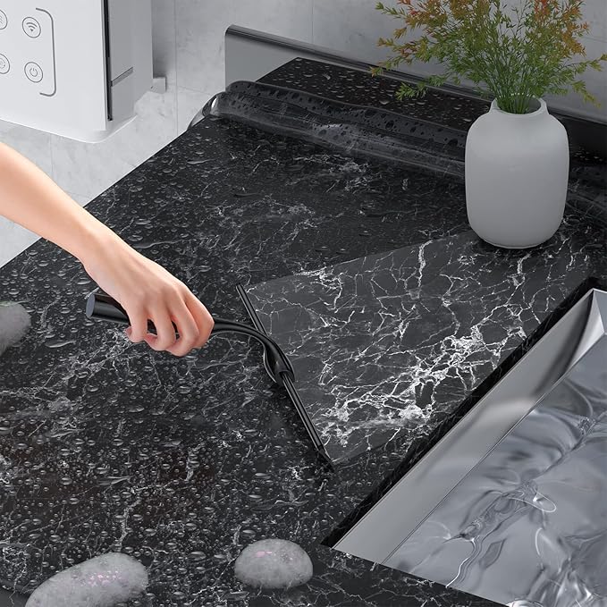 Black Shower Squeegee for Glass Door 12-Inch Bathroom Squeegee Window Wiper, with Shower Door Hook, Adhesive Hook, Spare Silicone Blade for Window Mirror Car All-Purpose Squeegee