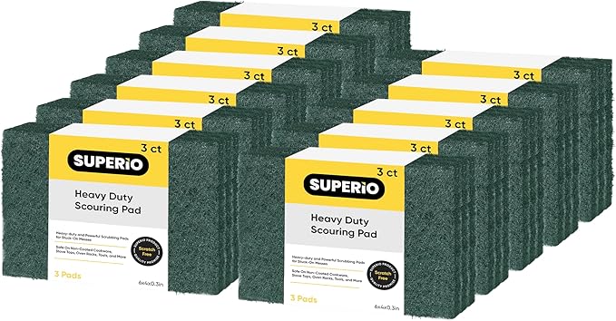 Scouring Pad Non-Scratching Scrubber Non-Scratch Cleaning Scrub Pads Heavy Duty Scouring Pad Reusable Kitchen Scrubbing Pad Pack of 33 Green, by Superio