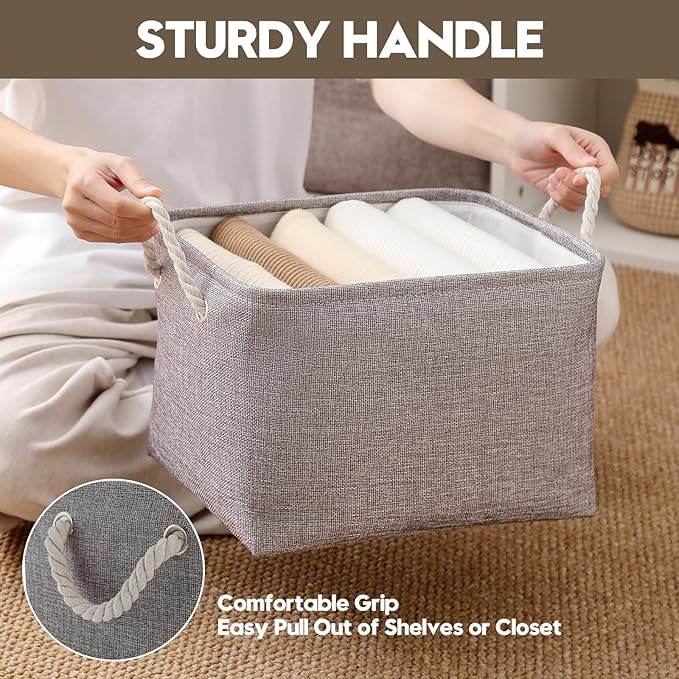 Storage Bins for Shelves - 11.8x7.9x5.2 inch Grey Small Storage Baskets for Organizing, Fabric Storage Cubes Closet Organizer for Home Nursery Gift Decorative (Gray)