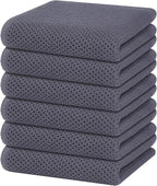 Homaxy 100% Cotton Waffle Weave Kitchen Dish Towels, Ultra Soft Absorbent Quick Drying Cleaning Towel, 13 x 28 Inches, 6-Pack, Dark Grey
