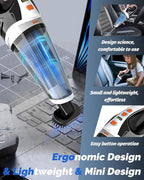 Handheld Vacuum Cordless, Car Vacuum Cleaner with Powerful Suction, 2 Modes Mini Hand Vacuum, Dry & Wet, LED Light, Portable Vacuum for Car Pet Hair, Home, Office, Keyboards Black Orange
