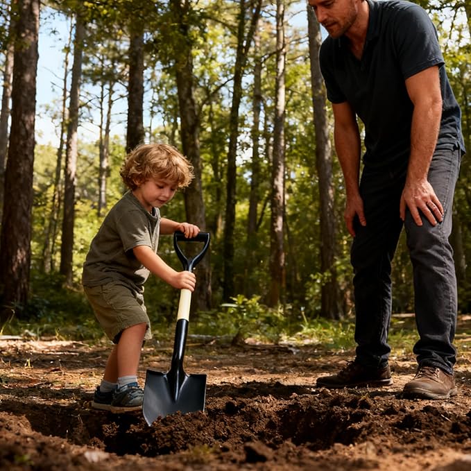 REDCAMP 27" Shovel for Digging, Garden Spade Tool with D-Handle, Manganese Steel Wooden Handel Spade Digging Tool,Beach,Sand Car Snow Shovel, 2 Pack