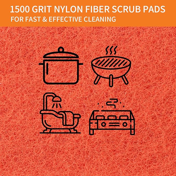 Griddle Scour Pads, Non-Scratch Scouring Pads with Handle, Grill Scrubbers, Cast Iron Polishing Pads, Heavy Duty Scrubbing Pads for Cleaning Walls- 11 Scrub Pads and 1 Handle