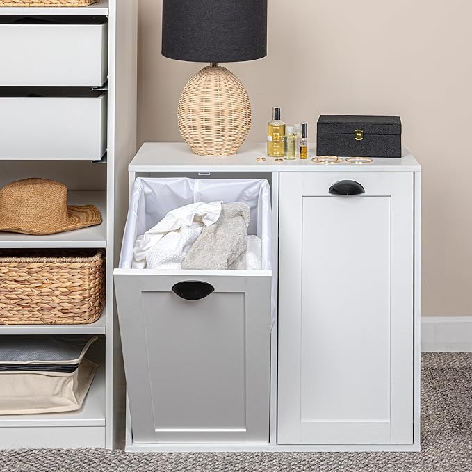 Household Essentials Laundry Sorter Cabinet, Scandi White Finish