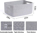 Large Storage Baskets for Organizing, Closet Shelf Baskets for Clothes Blanket Towels, Baby Nursery, Toy Bins Box, Woven Rope Baskets, 17 x 13 x 7.5”, 4 Packs Mixed Grey