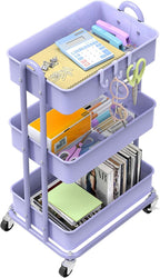 Simple Houseware 3-Tier Heavy Duty Metal Utility Rolling Cart, Purple