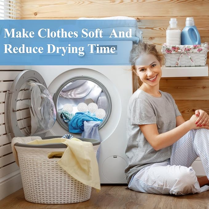 6 Pack Laundry Balls for Dryer, Dryer Balls Laundry Reusable, Dryer Ball Plastic Pellet Packs for Fabric Soften, Reduce Wrinkle and Less Static Cling-White