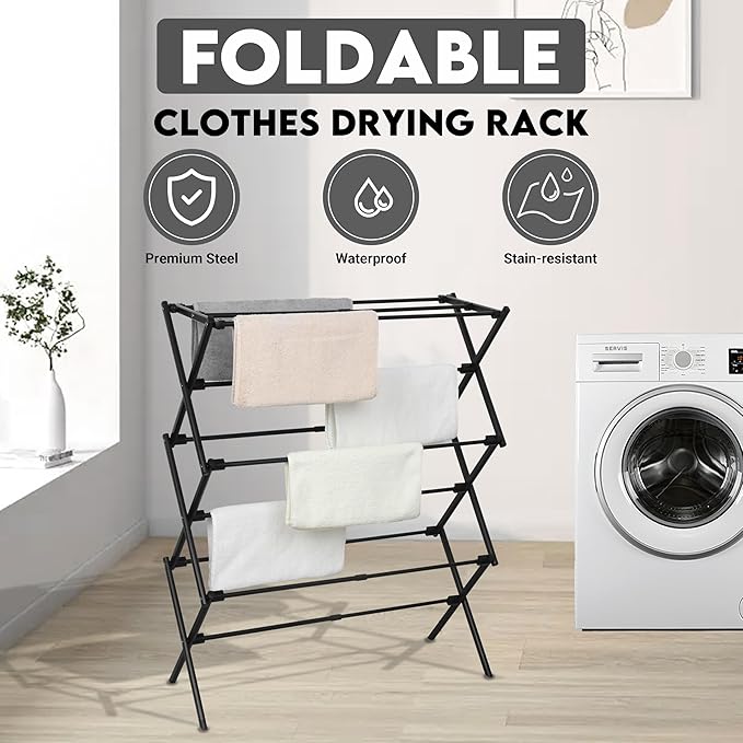 Clothes Drying Rack | Foldable Drying Rack Clothing for Laundry | Small Collapsible Portable Dryers for Laundry | Use for Indoor & Outdoor | Black 37.5"x29"x12"