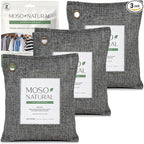 Moso Natural Air Purifying Bag 200g (3 Pack) Bamboo Charcoal Odor Absorber for Home & Car | Closet Odor Eliminator, Small Room Deodorizer & Car Air Freshener | Long Lasting Charcoal Bags Cover 90sqft