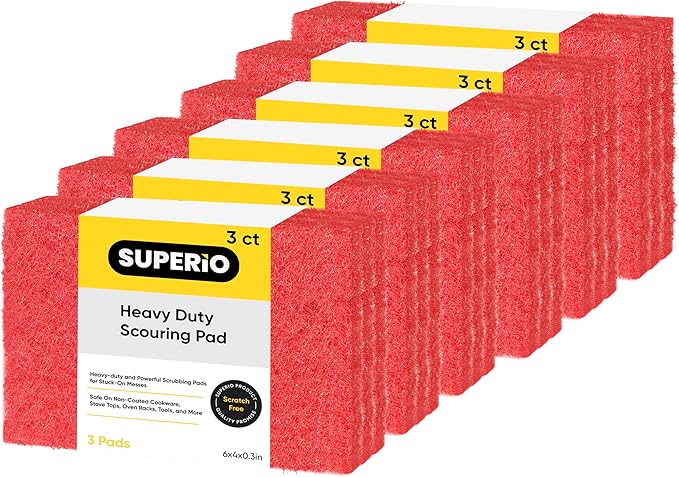 Scouring Pad Non-Scratching Scrubber Non-Scratch Cleaning Scrub Pads Heavy Duty Scouring Pad Reusable Kitchen Scrubbing Pad Pack of 18 Red, by Superio