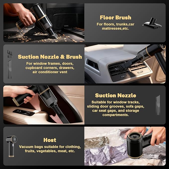 Cozylady Cordless Car Vacuum Cleaner,300000PA Brushless Handheld Vacuum, 6-in-1 Rechargeable&Portable Handheld Vacuum Cleaner for Auto Interior Pet Hair, Home, Office, Kitchen