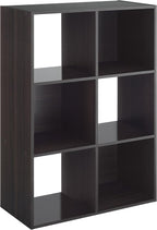 Whitmor 6 Cube Storage Organizer, 3 Tier Stackable Mdf Wood Bookcase, Open Storage Display Bookshelf, Storage Cabinet for Living Room, Bedroom, Home, Office, 23.7"L x 11.7"W x 35.2"H, Black