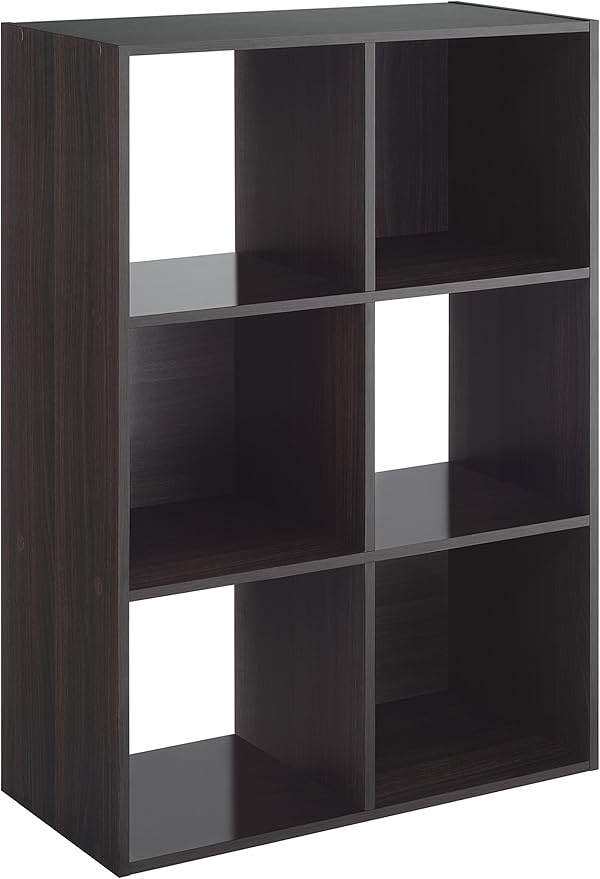Whitmor 6 Cube Storage Organizer, 3 Tier Stackable Mdf Wood Bookcase, Open Storage Display Bookshelf, Storage Cabinet for Living Room, Bedroom, Home, Office, 23.7"L x 11.7"W x 35.2"H, Black