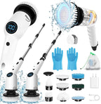 Electric Spin Scrubber, 9 in 1 Cordless Cleaning Brush with Type C USB Port, Charger, 3 Adjustable Speed, LED Display, Electric Scrubber for Cleaning Bathroom Tub Tile Floor (Fixed Head)