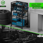 Utility Cart & Tool Organizer with 3-Tier Shelves, Pegboards & Electric Drill Holder | Heavy-Duty Rolling Cart for Garage & Workshop | Mobile Tool Storage & Gift for Men