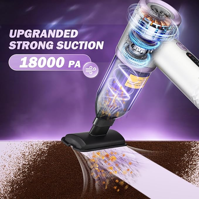 Mini Vacuum Cleaner, 3 in 1 Cordless Handheld Vacuum Cleaners, 18000Pa High Power Car Vacuum Cleaner with Brushless Motor,Adjustable Car Vaccum Portable for Cars,Desktop-DBS03 (Sliver and Purple)