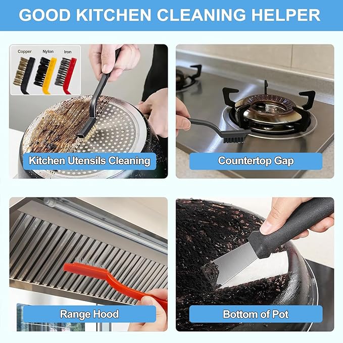 12Pcs Crevice Cleaning Brush Set, Hard Bristle Cleaning Supplies for Kitchen, Bathroom, Teapot, Bottle, Cup, Blender, Corner, Grout, Sink