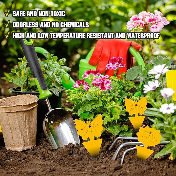 24PCS Fruit Fly Sticky Traps, Fungus Gnat Traps Insect Trap for Plants Kitchen Indoor and Outdoor（24 Light Yellow）