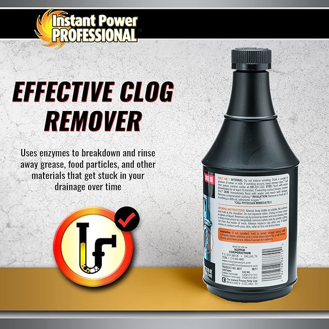 Instant Power Professional Heavy Duty Drain Opener – Sink Drain Cleaner Clog Remover, Drain Defense for Sinks, Made in USA, Shower Drain Cleaner and Deodorizer – 20 Fl Oz
