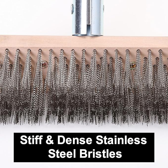 MAXMAN Floor Scrubber,Deck Brush,Stainless Steel Floor Scrub Brush with Long Handle, 63" Heavy Duty Outdoor Push Broom, Moss Remover, Scratch Brush for Scrubbing Concrete, Patio, Garden, Garage