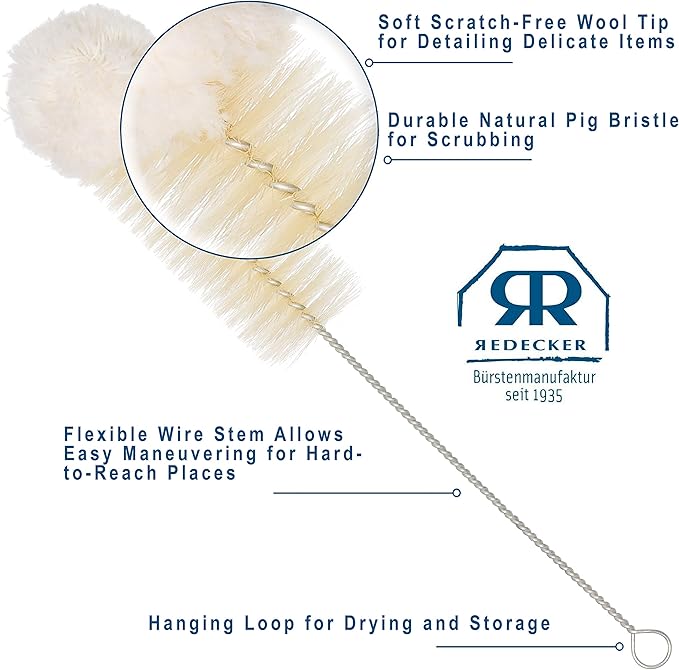 Redecker Natural Pig Bristle and Cotton Cleaning Brush, 12-5/8-Inches