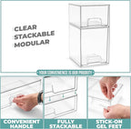 Sorbus Acrylic Storage Containers - 2 Pack, Stackable Storage Bins Set for Bathroom Organization - Clear Acrylic Drawer Organizers - Makeup Case Pull-Out Drawers (7.6’’ and 4.4’’ Tall)