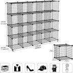 TUMUCUTE Wire Storage Cubes, Metal Storage Shelves Bookshelf, Stackable Modular Closet Organizer for Bedroom Living Room, Office, Black (20-Cube, Iron)