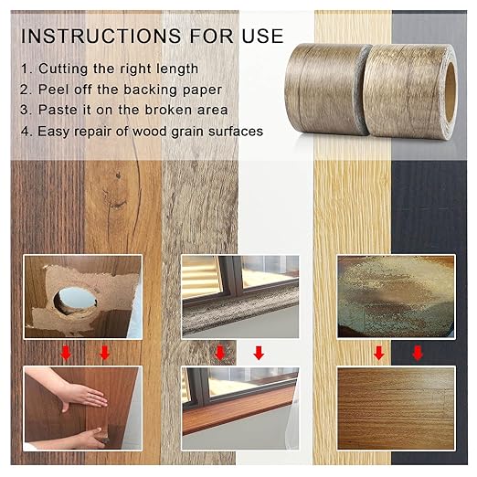 BOMEI PACK Wood Grain Repair Tape,Self Adhesive Repair Patch for Furniture, Floors, Cabinets, Windows, Doors, RV, Home Decor and DIY Projects (1, Grey Coffee)
