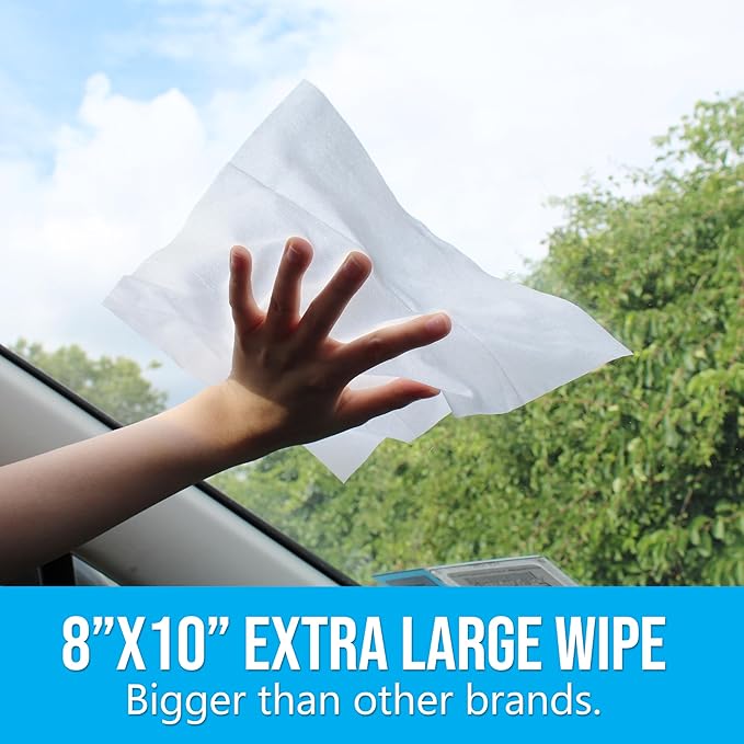Air Jungles Glass and Window Cleaner Wipes 70 Count, Extra Large 8" x 10" Size Multi-Surface Glass Cleaning Wipes for Car Windshield, Headlight, Mirror, Tile, and Household Appliance