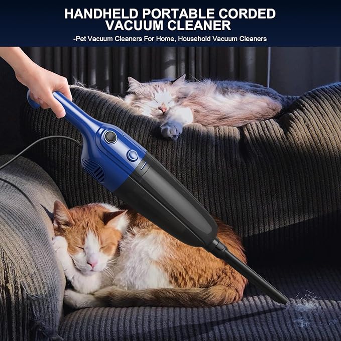 Stick Lightweight Vacuum Cleaner for Home & Apartment, Corded Handheld vac Cleaners with Crevice Tool, Perfect Household Vacuum Cleaners for Carpet, pet Hair, Hardwood Floor (Blue)