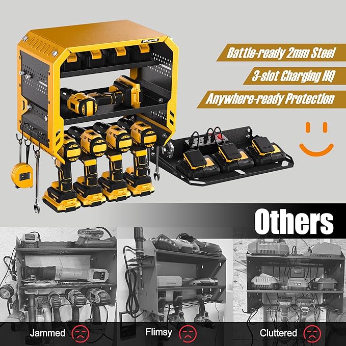 Tool Organzier Storage Wall Mount, Tool Shelves Drill Holder for Men, Metal Sturdy Steel Rack Saves Space in Workshop/Garage Organizes Power Tools, Screwdrivers, Gadgets, Floating Shelving