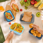 Collapsible Silicone Food Storage Containers with Lids, Collapsible Food Storage Containers, Camping Dishes,4 Pack Foldable Lunch Box for Leftovers, Meals, Snacks, Sky Blue