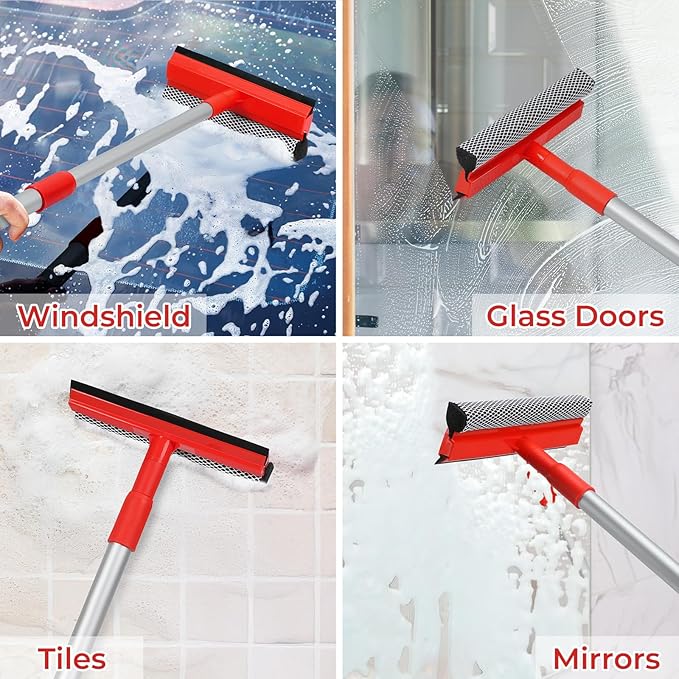 MAVRIZ Windshield Cleaner Tool 2 in 1 Car Window Squeegee with Extendable Handle (18"-28.5") Window Cleaner with Squeegee and Sponge for Shower, Glass Cleaning