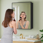 Buruis 24" x 30" Framed Medicine Cabinet with Mirror, Recessed or Wall Mounted Bathroom Cabinet, Adjustable Tempered Glass Shelves, Left/Right Open Reversible, No Assembly Required, Black