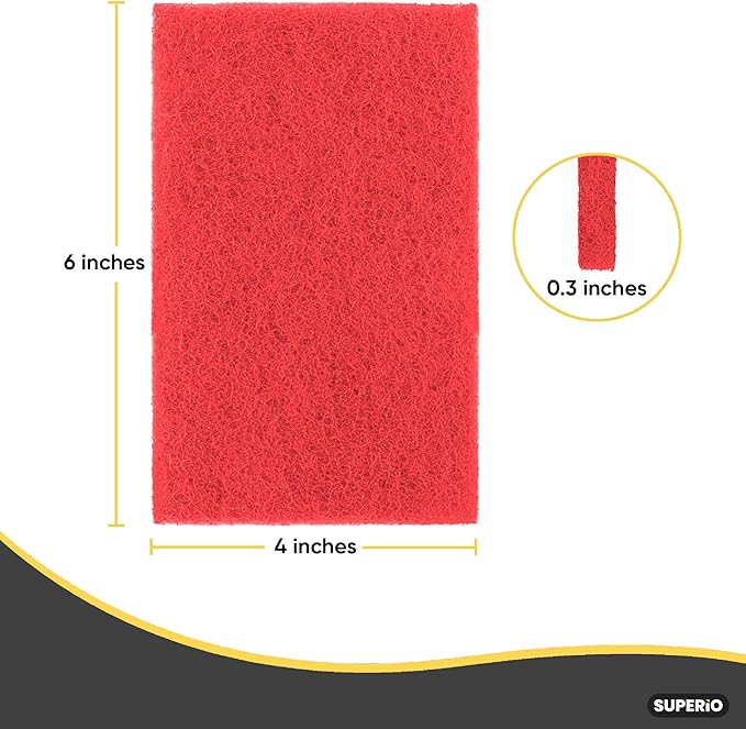 Scouring Pad Non-Scratching Scrubber Non-Scratch Cleaning Scrub Pads Heavy Duty Scouring Pad Reusable Kitchen Scrubbing Pad Pack of 6 Red, by Superio