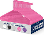 SereneLife 100-Piece Plastic Shirt Hangers – Non-Slip, Slim, Heavy Duty Clothing Hangers for Closets, Space Saving Lightweight Design for Dresses Shirts Coats and Everyday Wardrobe Organization (Pink)