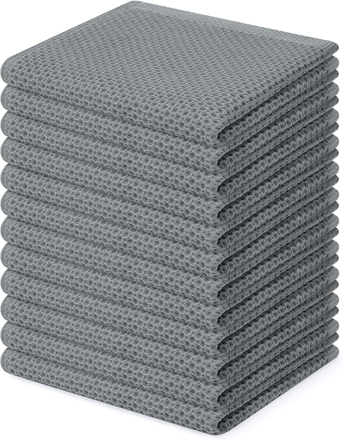 Homaxy 100% Cotton Waffle Weave Kitchen Dish Cloths, Ultra Soft Absorbent Quick Drying Dish Towels, 12 x 12 Inches, 12-Pack, Grey