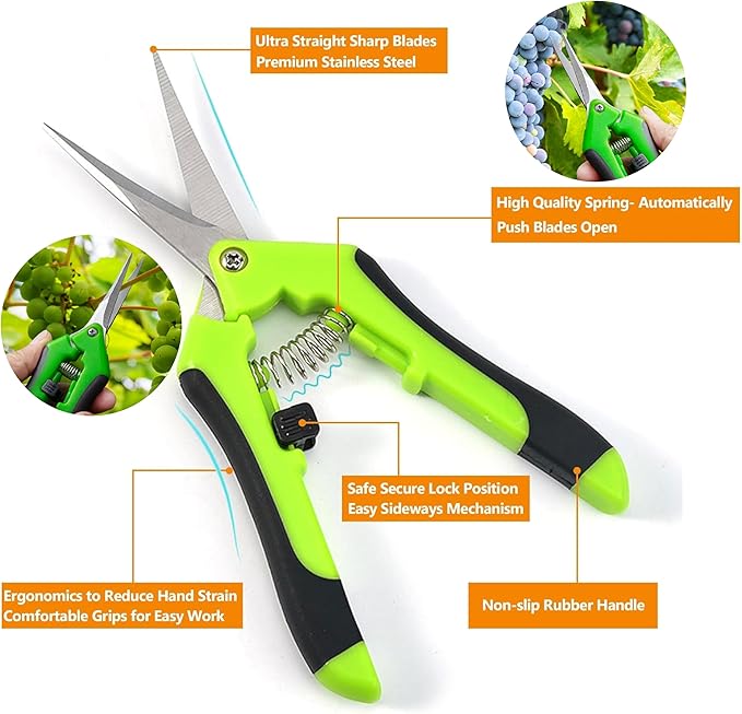 Reusable and Durable 5pcs Green Solid Lacquered ironsteel Garden Tool Set with Spade, rake, Shovel, and 6.5 inch Plant Shears, Waterproof repotting mat for Indoor and Outdoor Plants