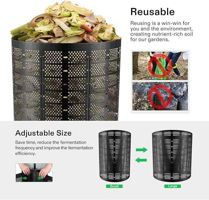 VIVOSUN 300 Gallon Outdoor Compost Bin, Expandable Composter, Easy to Setup & Large Capacity for Backyard, Lawn (Black with Gloves)