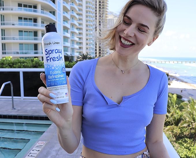 Spray Fresh Fabric Refresher - Deodorizer & Freshener for Clothing, Bedding, Luggage, Furniture & More - Eliminates Smoke Smell & Other Pesky Odors - Helps Prevent Fabric from Wrinkling (Baby Powder)
