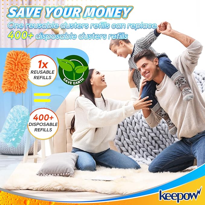 KEEPOW 6 Pack Reusable Duster Refill Compatible with Swiffer Duster, 360° Heavy Duty Duster Refills, Washable Microfiber Duster for Cleaning