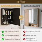 TETOTE 20 x 28 Bathroom Mirror with Storage with Tempered Beveled Mirror Black Medicine Cabinet Aluminum Cabinet DTC Hinges, Stepless Adjustable Shelves, Recessed/Surface-Mounted