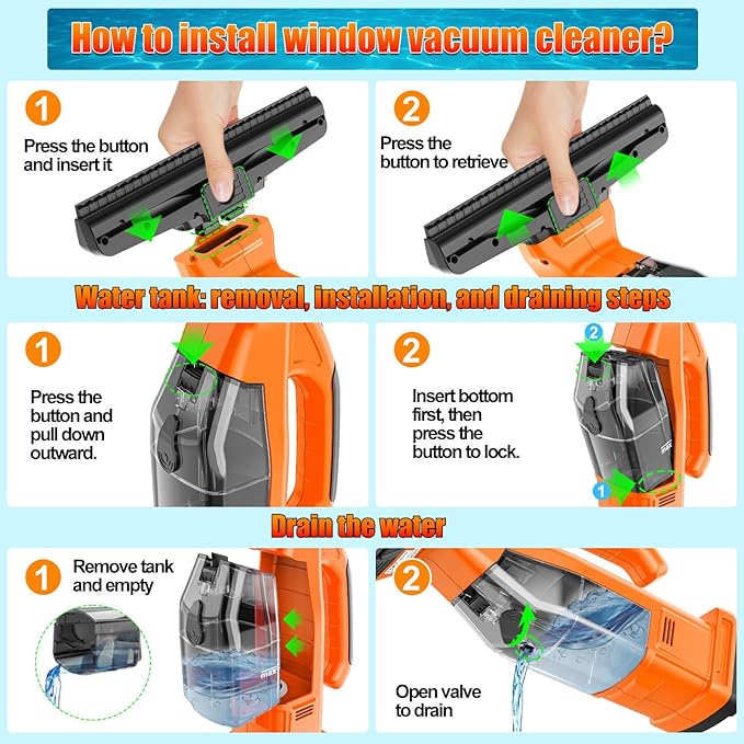 Window Vacuum Squeegee Cordless Compatible for Dewalt 20V/60V Battery (No Battery), Electric Window Cleaner Window Vacuum, Vacuum Squeegee for Window Cleaning, Mirror, Glass, Car Windshield