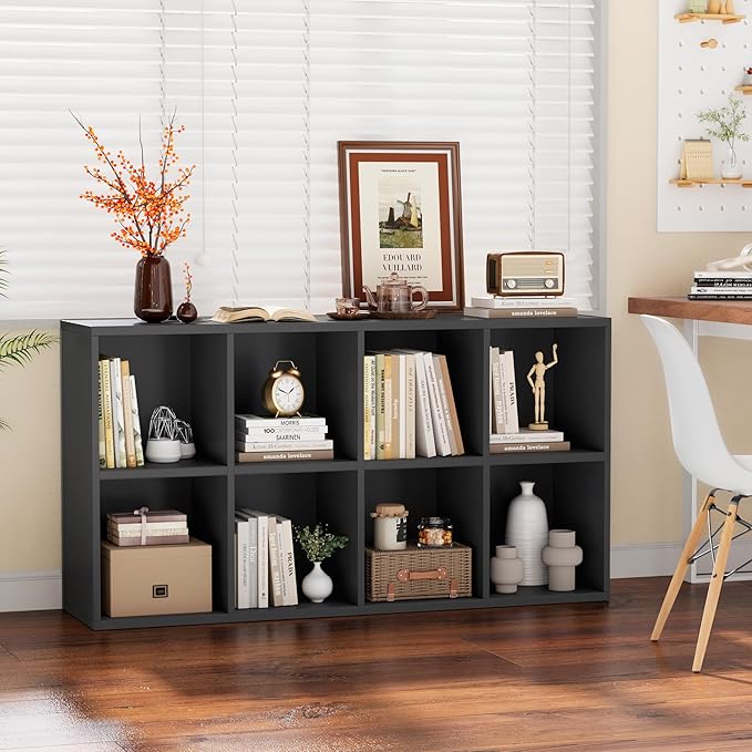 YESHOMY 8 Black Cube Bookcase, Open Frame 2-Tier Book Shelf, Bookshelf Storage Organizer with Adjustable Shelves for Organization, Room Decor