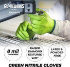 GLOVEWORKS HD Green Gloves, 8 Mil Nitrile Disposable Heavy Duty Raised Diamond Grip Mechanic Glove, Bulk Purchasing Options