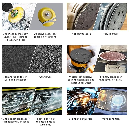 136Pcs Sanding Disc Drill Polishing Kit,3 Inch Sandpaper Wet Dry Headlight Restoration Kit with Hook and Loop Buffing Pads for Car Polish,Metal Glass Resin Polish Rotary Tools Attachment