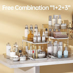 Delamu 2 Pack 3-Tier Bathroom Under Sink Organizers and Storage, Multi-Purpose Stackable Pantry Organization and Storage, Pull Out Clear Kitchen Bathroom Cabinet Organizer with Movable Dividers, Grey