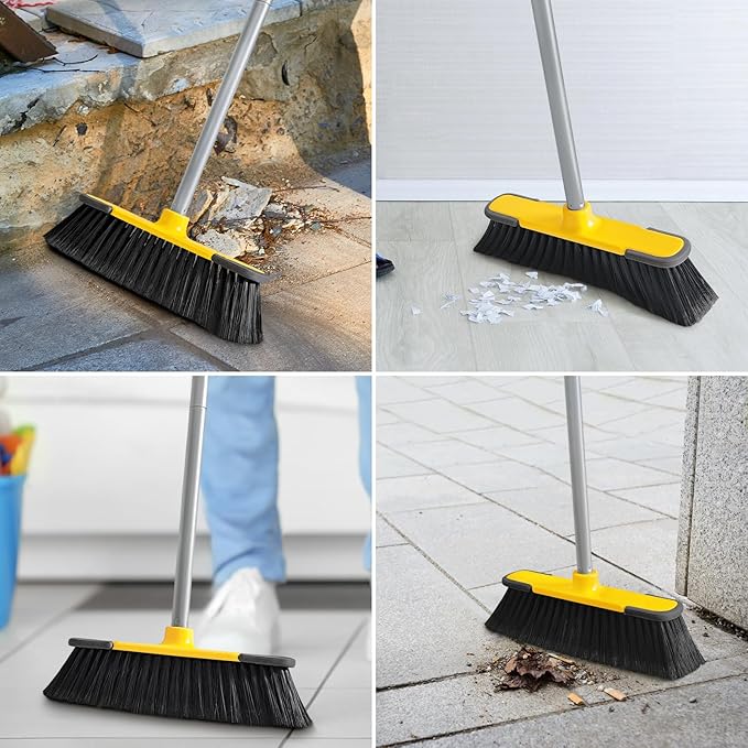 Yellow Indoor Broom 54" Long Handle House Brooms for Floor Cleaning Sweeping Broom for Kitchen, Garage, Lobby, Patio and Garden